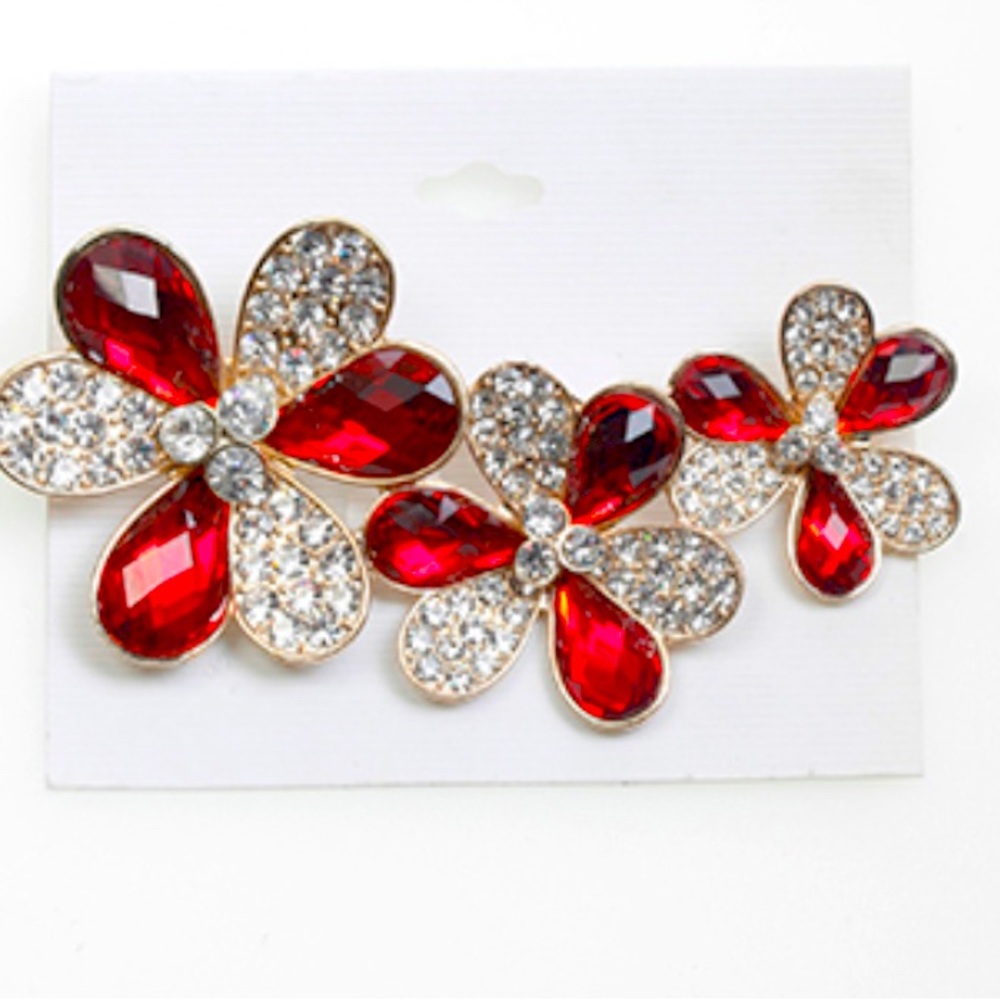 Red flower crystal brooch.